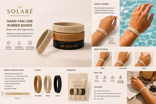 ☀️ SOLARÉ Hand-Tan Line Rubber Bands